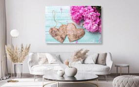 Quadro su tela – Peonie e cuoricini di betulla
