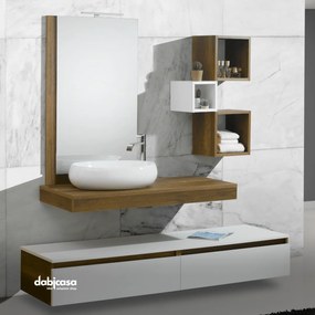 Mobile Bagno Sospeso "Procida" Da 160 Cm Composto Da Due Cassetti Ed Un Mensolone Top Finitura Noce/Bianco Frassino