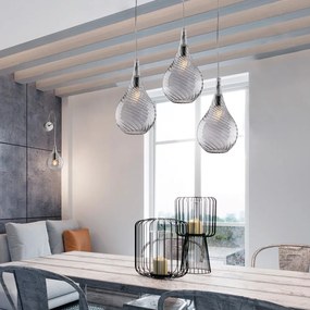 Lampadario Moderno Pluvia Metallo Grigio Fumè 3 Luci E27