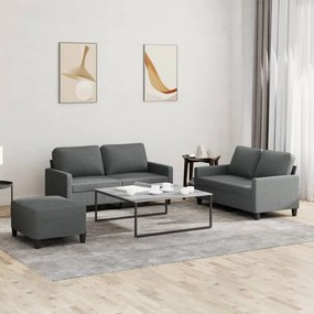 Set Di Divani 3 Pz Con Cuscini Grigio Scuro İn Tessuto /