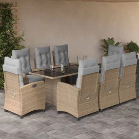 Set pranzo da giardino 9 pz con cuscini beige misto polyrattan