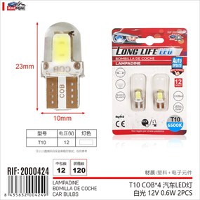 8 Pezzi Lampada Led T10 W5W 4 COB 12V 0.6W 40lm Bianco Freddo 6500K 23mm