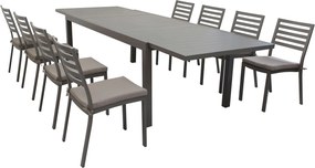 DEXTER - set tavolo in alluminio cm 200/300 x 100 x 74 h con 8 sedie Dexter
