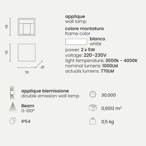 Applique in alluminio per esterni 10x10 cm Bianco con alette regolabili CUBE