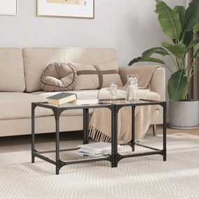 Tavolino Salotto Con Piano Vetro Trasparente 40x40x40cm Acciaio /