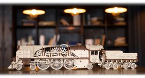 Ugears - 3D puzzle meccanico in legno V-Express locomotiva a vapore con carrello