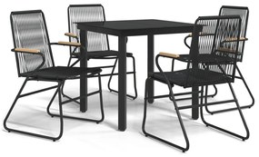 Set da pranzo da giardino 5 pz nero in rattan pvc