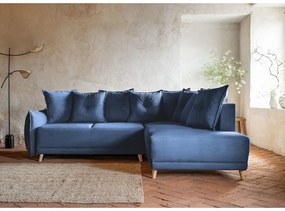 Divano letto angolare in velluto a coste blu scuro (angolo destro) Lazy Lukka - Miuform