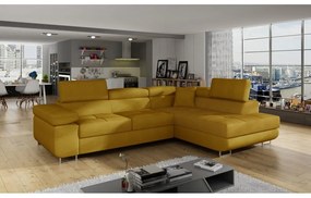 Divano angolare giallo allungabile/con contenitore (con penisola a destra/a L) Anton – ELTAP