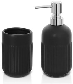 Set accessori bagno dispenser e portaspazzolini da appoggio nero in ceramica Cup
