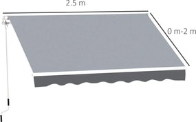 Tenda da Sole da Esterno 250x200 cm Avvolgibile Manualmente in Alluminio e Poliestere Grigio e Bianco...