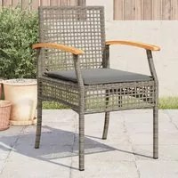 Sedie da Giardino con Cuscini 4pz Grigie in Polyrattan e Acacia 366252