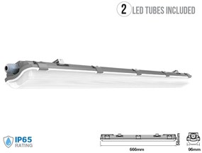 Plafoniera 60cm Con 2 Tubi Led Da 10W Inclusi Bianco Freddo 6400K IP65 Tri Proof Led Lamp Light SKU-6466
