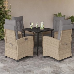 Set pranzo da giardino 5 pz con cuscini beige misto polyrattan