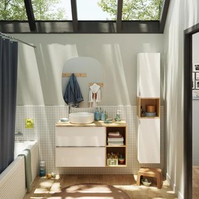 Mobile sottolavabo e lavabo con organizer per cosmetici Modern per vasca centrale bianco e miele in truciolare L 100 x H 55 x P 45 cm 2 cassetti, top incluso