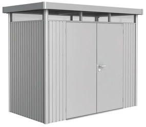 Casetta da giardino BIOHORT Highline H1 in acciaio grigio chiaro con porta doppio battente, superficie interna 3.32 m² e spessore parete 0.5 mm