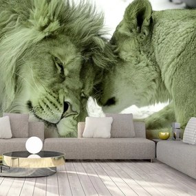 Fotomurale adesivo  Lion Tenderness (Green)  Larghezza x Altezza Home decor 147x105