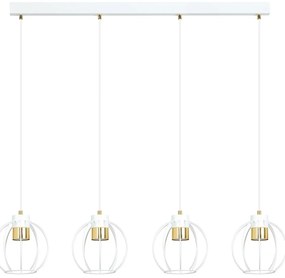 Sospensione Minimal Orfeo 4 Luci In Acciaio Bianco A Paralumi Gabbia Con Oro