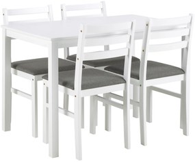Set TORINO tavolo + 4 sedie Bianco/Grigio Chiaro (tessuto Sawana 21) – SET IN LEGNO PER CUCINA/SALA DA PRANZO
