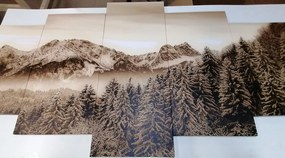 Quadri 5 pezzi – Montagne ghiacciate in seppia