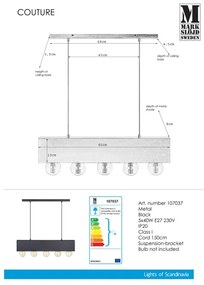Markslöjd 107037 - Lampadario a sospensione con filo COUTURE 5xE27/40W/230V nero
