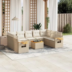 Set Divano da Giardino 10 pz con Cuscini Beige in Polyrattan