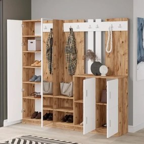 Mobile Da Ingresso Con Attaccapanni Scarpiera 2 Ante E Specchio Rovere E Bianco Rudi