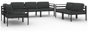 Set divani da giardino 7 pz con cuscini in alluminio antracite