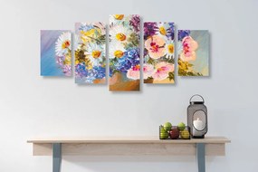 Quadri 5 pezzi – Pittura a olio di fiori estivi
