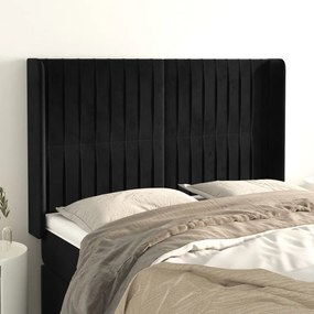 Testiera Ad Orecchio Nera 147x16x118/128 Cm İn Velluto /