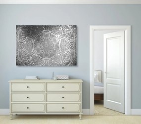 Stampa su tela – Mandala indiana con sfondo galattico in bianco e nero