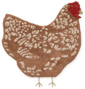 Tappeto marrone lavabile in cotone tessuto a mano 110x100 cm Chicken - Lorena Canals