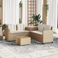 Divano da Giardino con Tavolo e Cuscini a L Beige in Polyrattan 369038