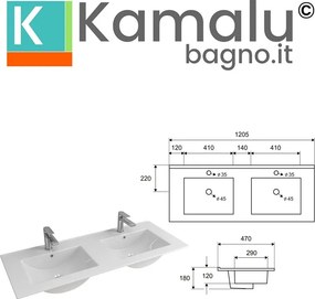 Mobile bagno da 120cm con doppio lavabo e 4 cassetti EL-120L - KAMALU