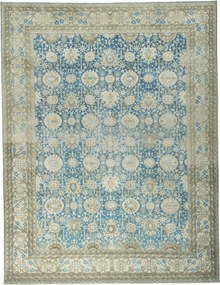 Tabriz Tappeto 380x290 Blu (Iran) Annodato A Mano