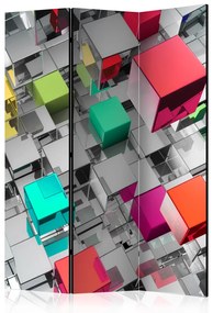 Paravento Colori del metallo (3 parti) - composizione con architettura astratta