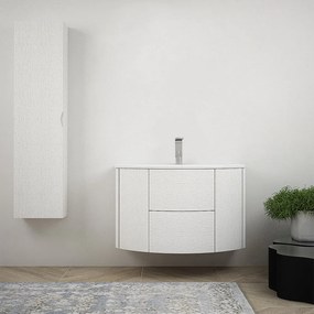 Composizione mobile da bagno Bianco frassino 90 cm sospeso bombato con colonna da 140 cm