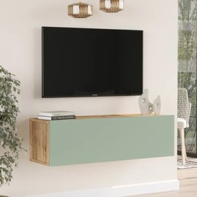 Mobile TV Sospeso 100x32x30 Verde E Rovere Effetto Legno Con Vano Frame