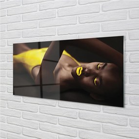 Quadro acrilico Labbra gialle della donna 100x50 cm