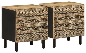 Comodini 2pz Neri 40x33,5x46 Cm Legno Massello Mango Grezzo /