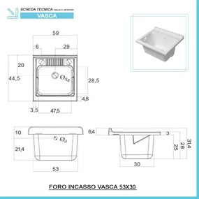 Vasca lavatoio 60x45 cm in resina bianca con pre fori per rubinetto