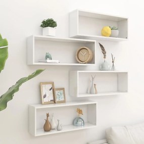 Mensole Parete A Cubo 4pz Bianco Lucido 60x15x23cm Multistrato /