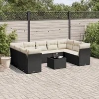 Set Divani da Giardino 10pz con Cuscini in Polyrattan Nero 3218136