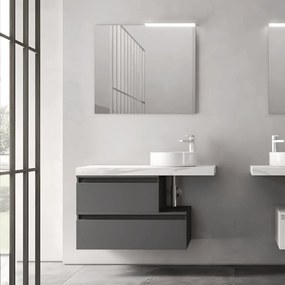 Mobile Bagno Sospeso Sfalsato 100 Cm Due Cassetti Specchio Con Lampada Led 81x70 Cm Savini "Ninfa"