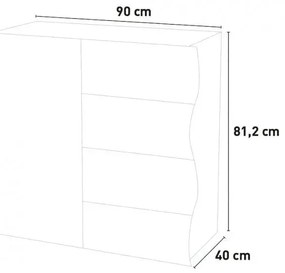 Mobile Moderno Multiuso 1 Anta 4 Cassetti Onda Bianco Lucido