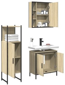 Set di mobili da bagno 3 pz rovere sonoma in legno multistrato