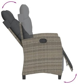 Set da pranzo da giardino 9 pz con cuscini in polyrattan grigio