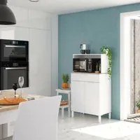 Armadio multiuso Norman, Credenza da cucina a 2 ante, Mobile ausiliario multiuso, Armadio moderno, cm 72x4h126, Bianco e Rovere