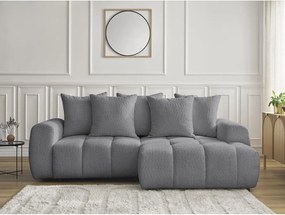 Divano angolare grigio allungabile/con contenitore (con penisola a destra/con chaise lounge) con rivestimento in bouclé Roxelane – Bobochic Paris