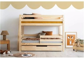 Letto da bambini a castello/estraibile di colore naturale con contenitore con rete inclusa 80x200 cm CLPB – Adeko